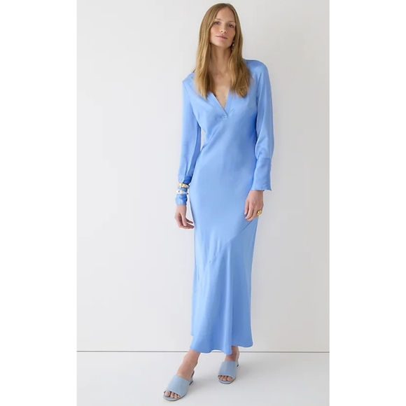 58. J.Crew Limited-edition maxi collared slip dress in shiny crepe - Picture 2 of 13